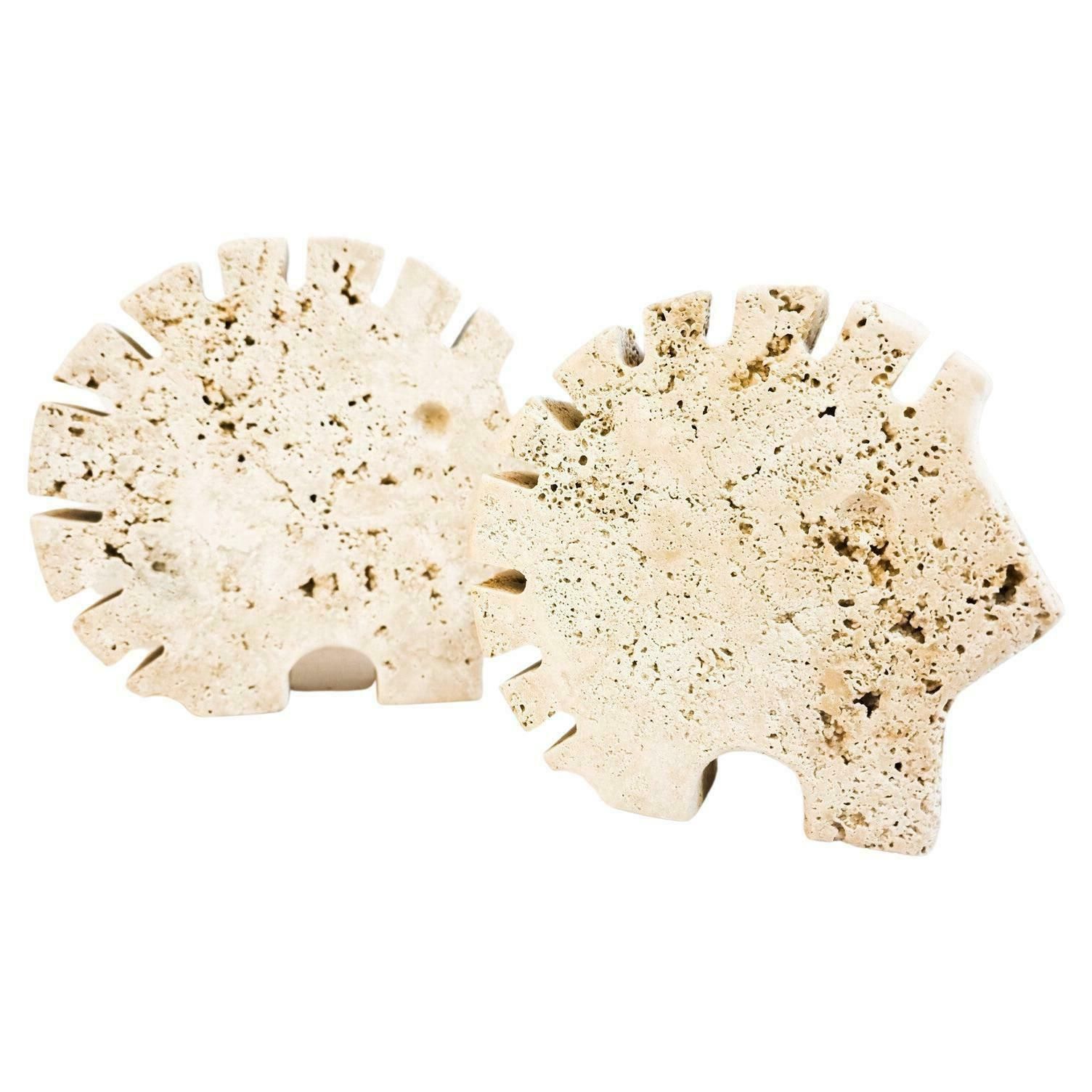 Italian Brutalist Travertine Hedgehog Sculptures By Fratelli Mannelli, Italy