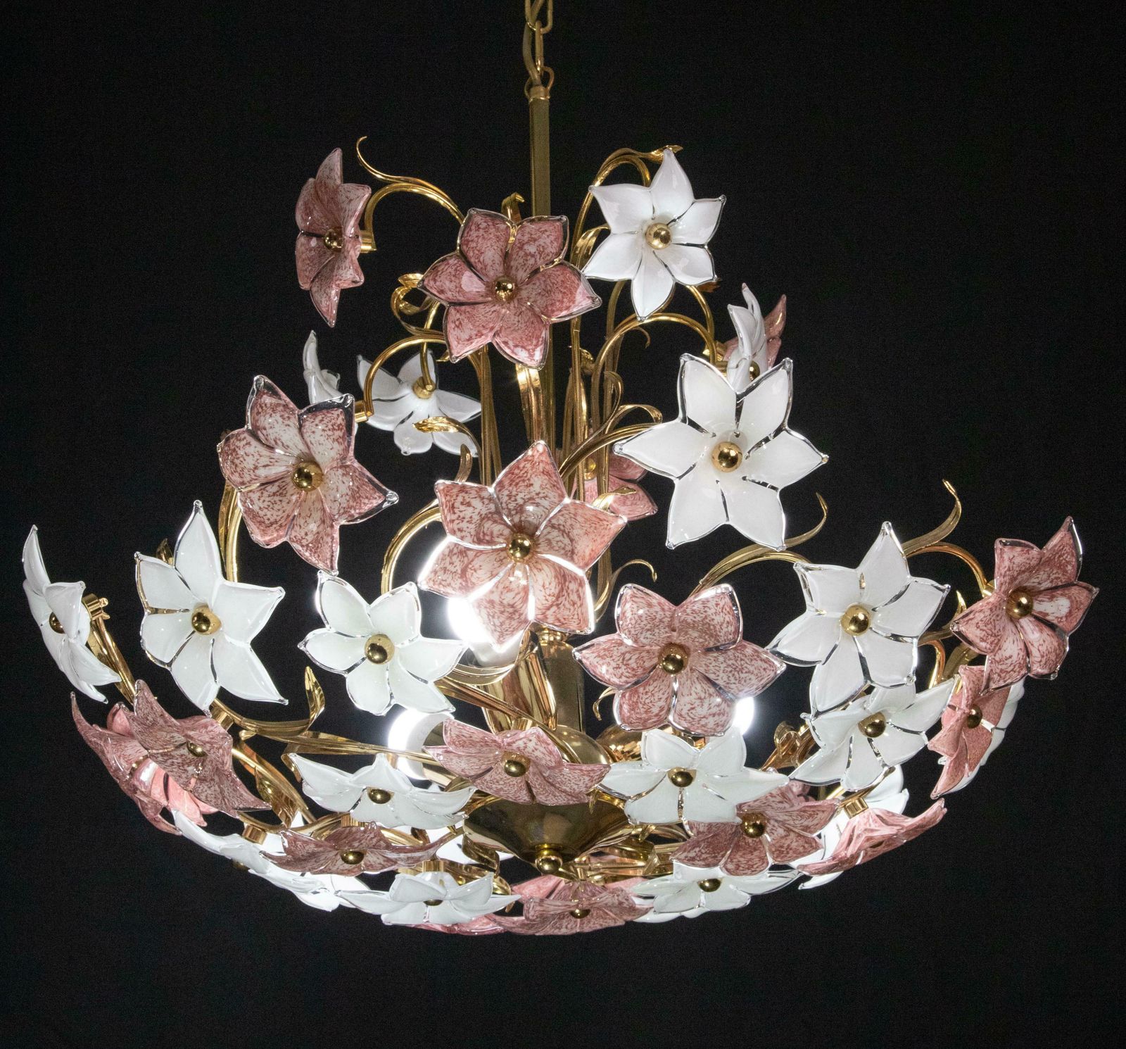 Spectacular Murano Chandelier Full Of Pink And White Flowers, 1980s photo Lighting