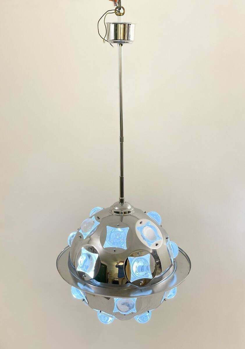 Mid Century Modern Chrome And Glass Suspension By Oscar Torlasco, Italy, 1970s photo vinterior