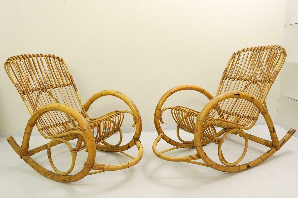 Rattan Rocking Chair By Rohe Noordwolde, A Pair Available photo furniture