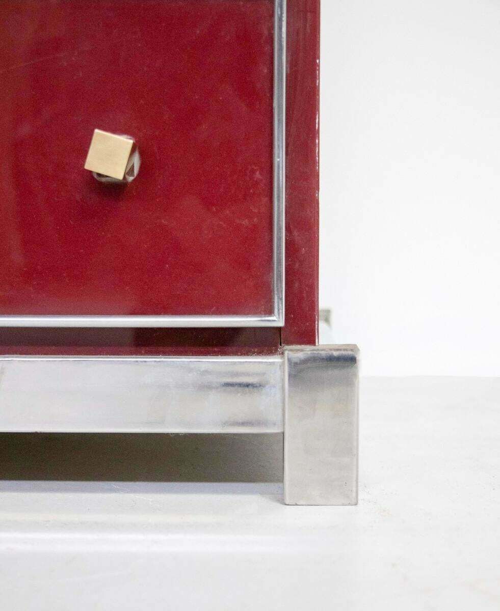Mid Century Red Cabinet Secretary By Michel Pigneres, Brass Chrome And Lacquer photo furniture