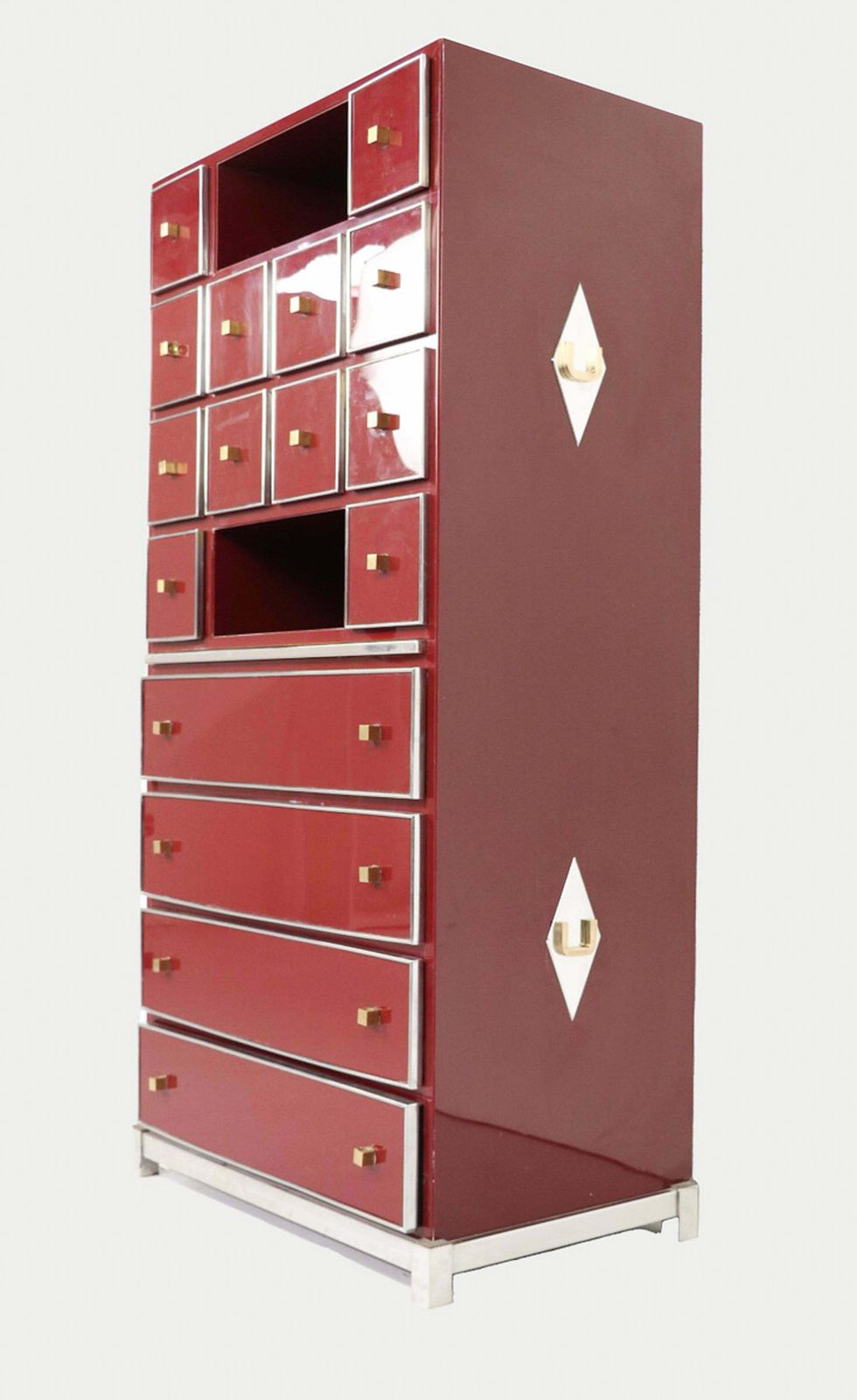 Mid Century Red Cabinet Secretary By Michel Pigneres, Brass Chrome And Lacquer photo 8266.0