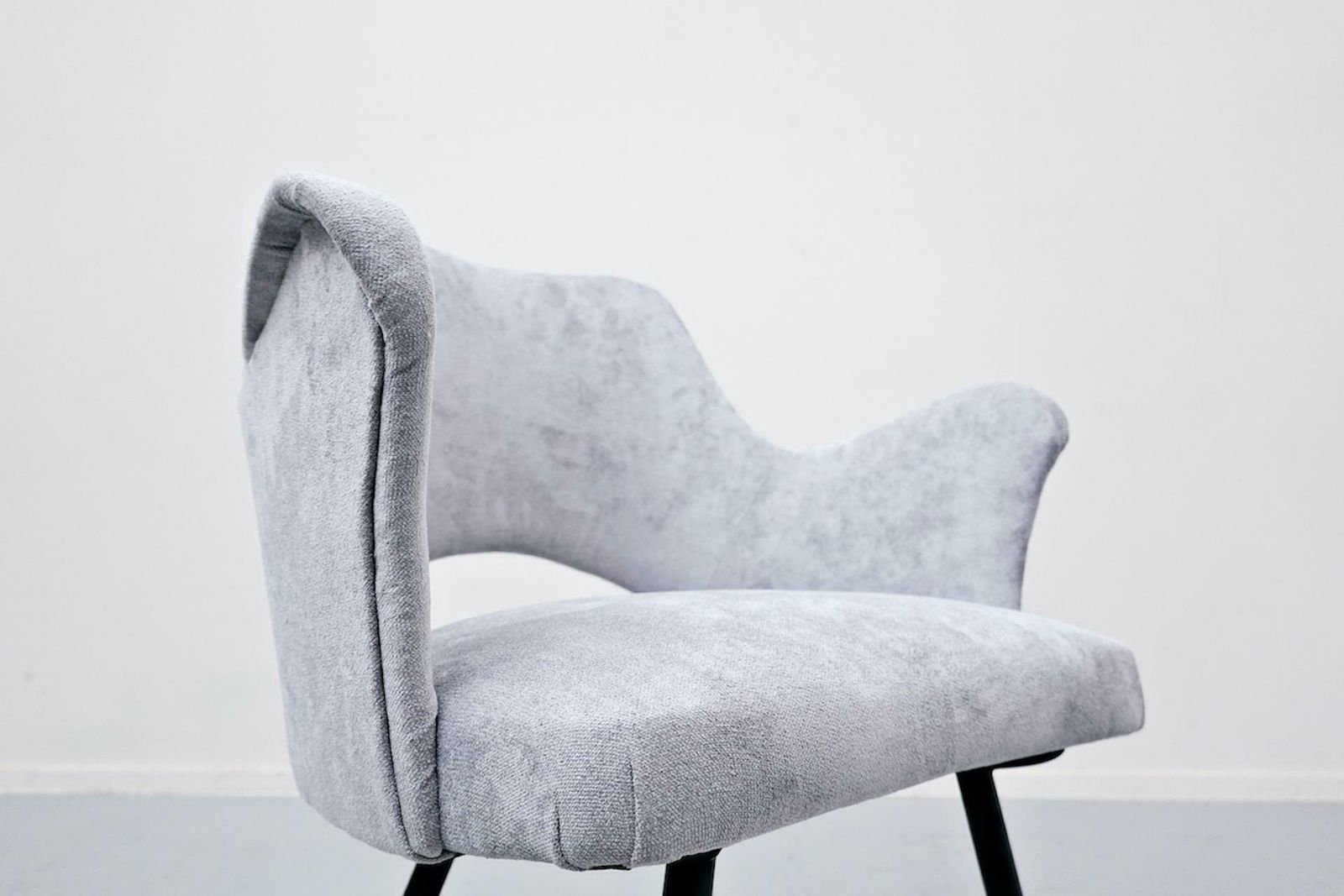 photo for sale Mid Century Modern Pair Of Italian Armchairs, Velvet, 1950s