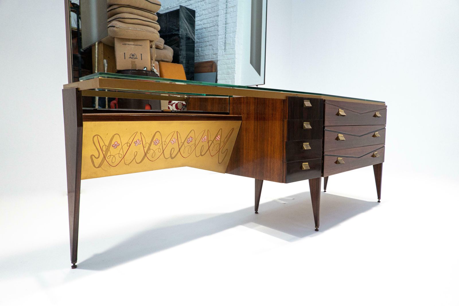 Mid Century Modern Italian Wooden Dressing Table With Lightning Mirror, 1960s photo Furniture
