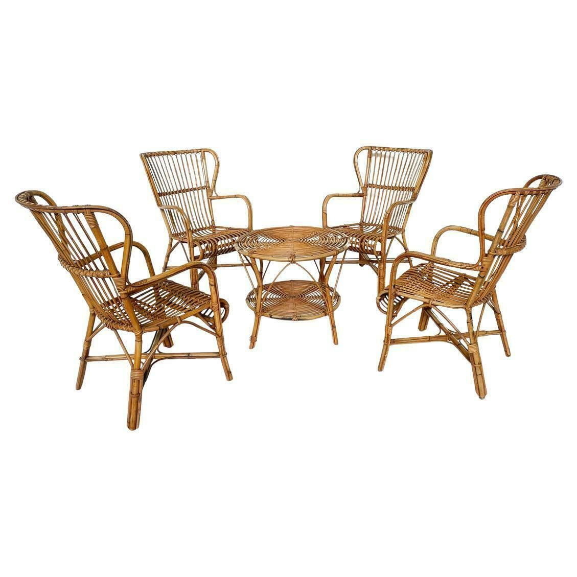 Mid Century Modern Rattan Seating Set, Italy, 1970s