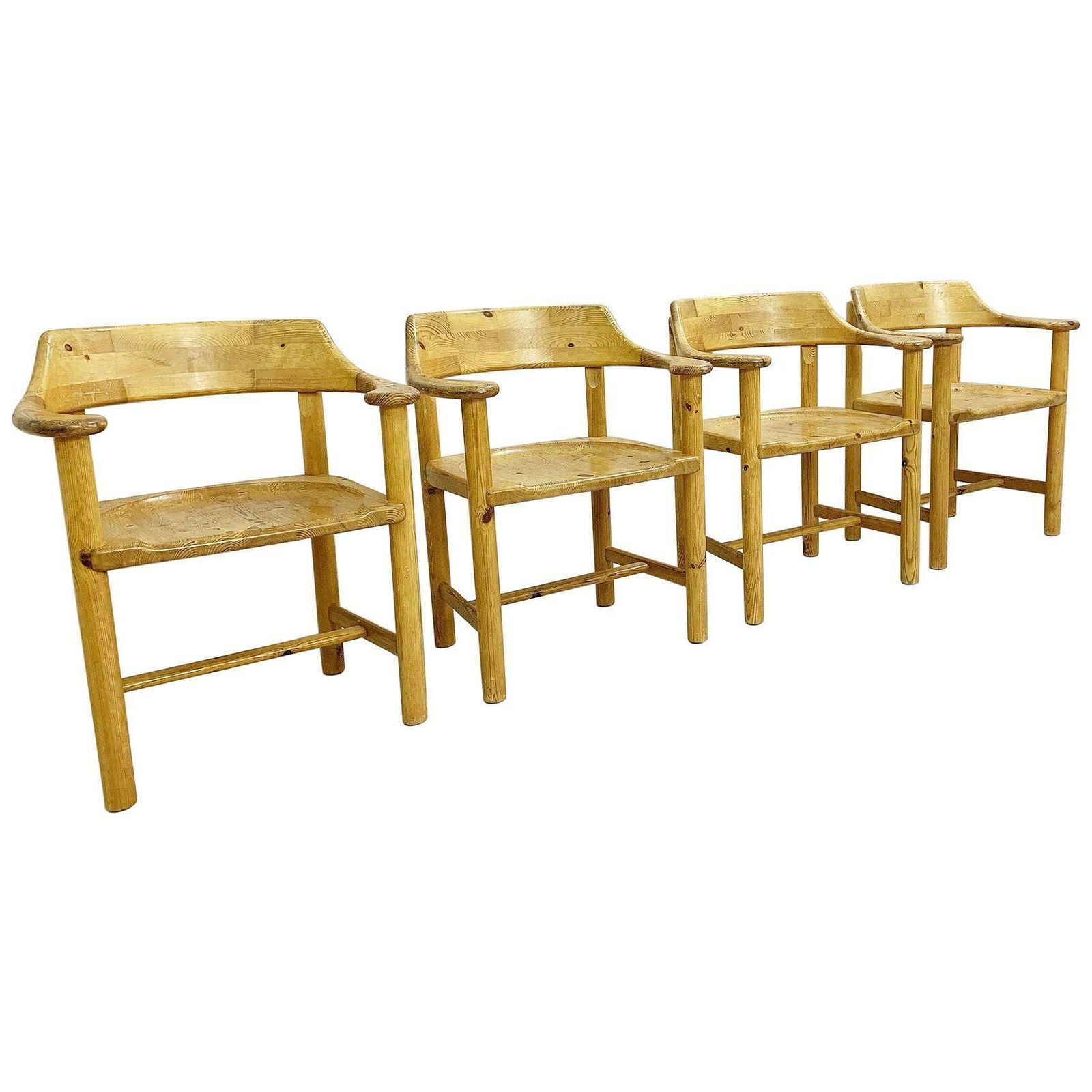 Set Of 4 Wood Chairs, 1970s, Vintage
