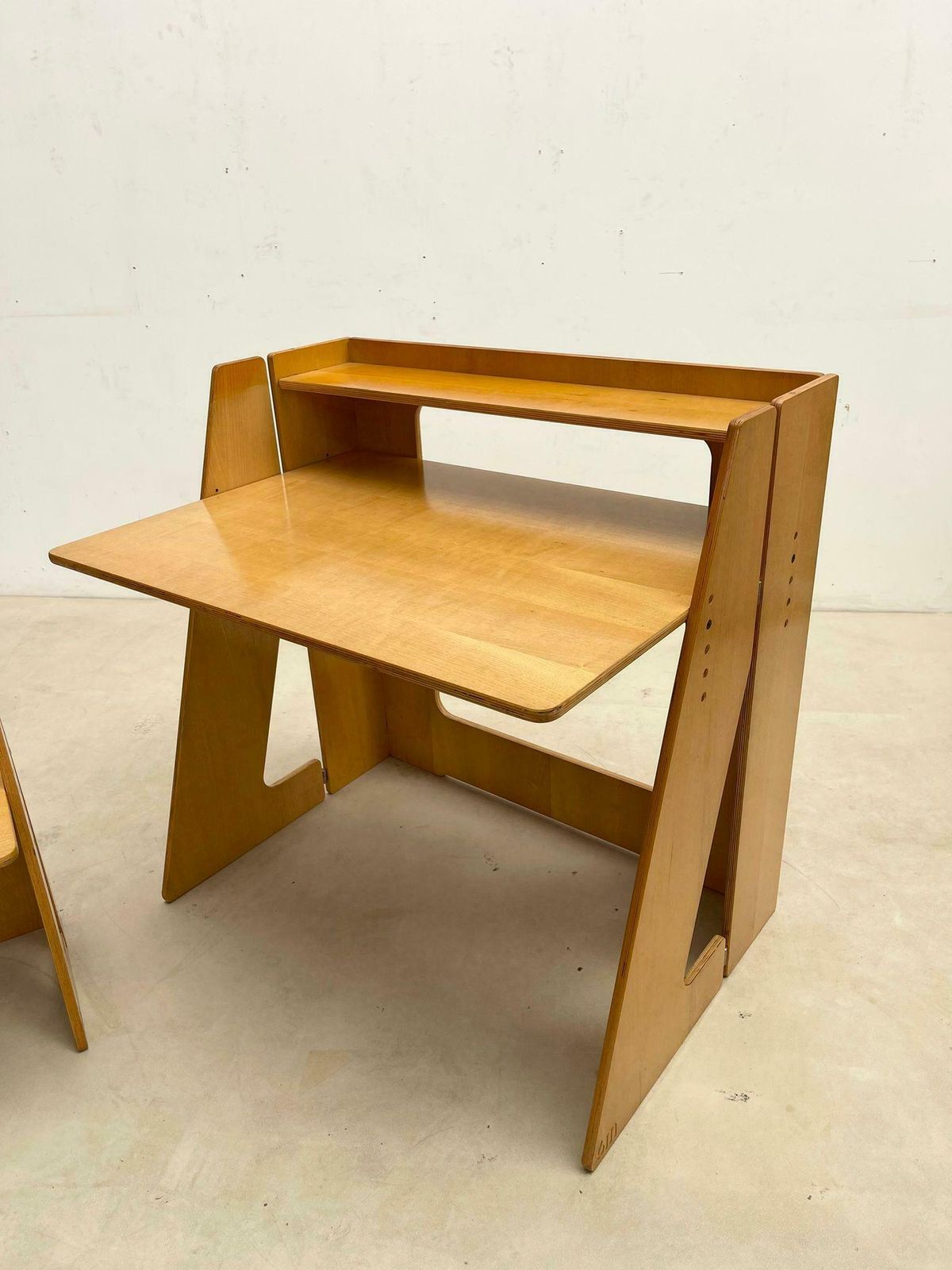 Mid Century Modern Wood Foldable 6m Desk And Chair, Italy, 1960s photo Furniture