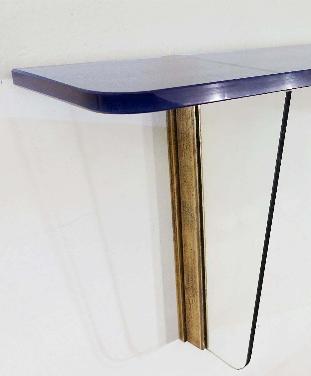 Pair Of Blue Glass Wall Consoles, 20th Century photo furniture