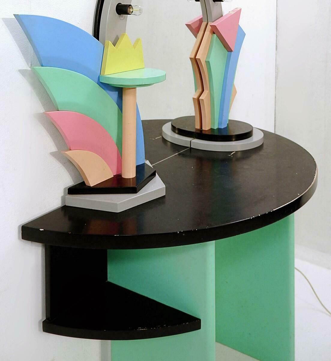 photo buy Mid Century Modern Memphis Style Dressing Table/ Vanity In Lacquered Wood, 1960s