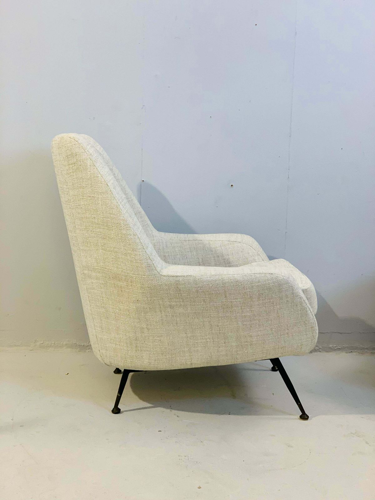 Pair Of Mid Century Modern Italian Armchairs In White Fabric, Circa 1950 photo furniture