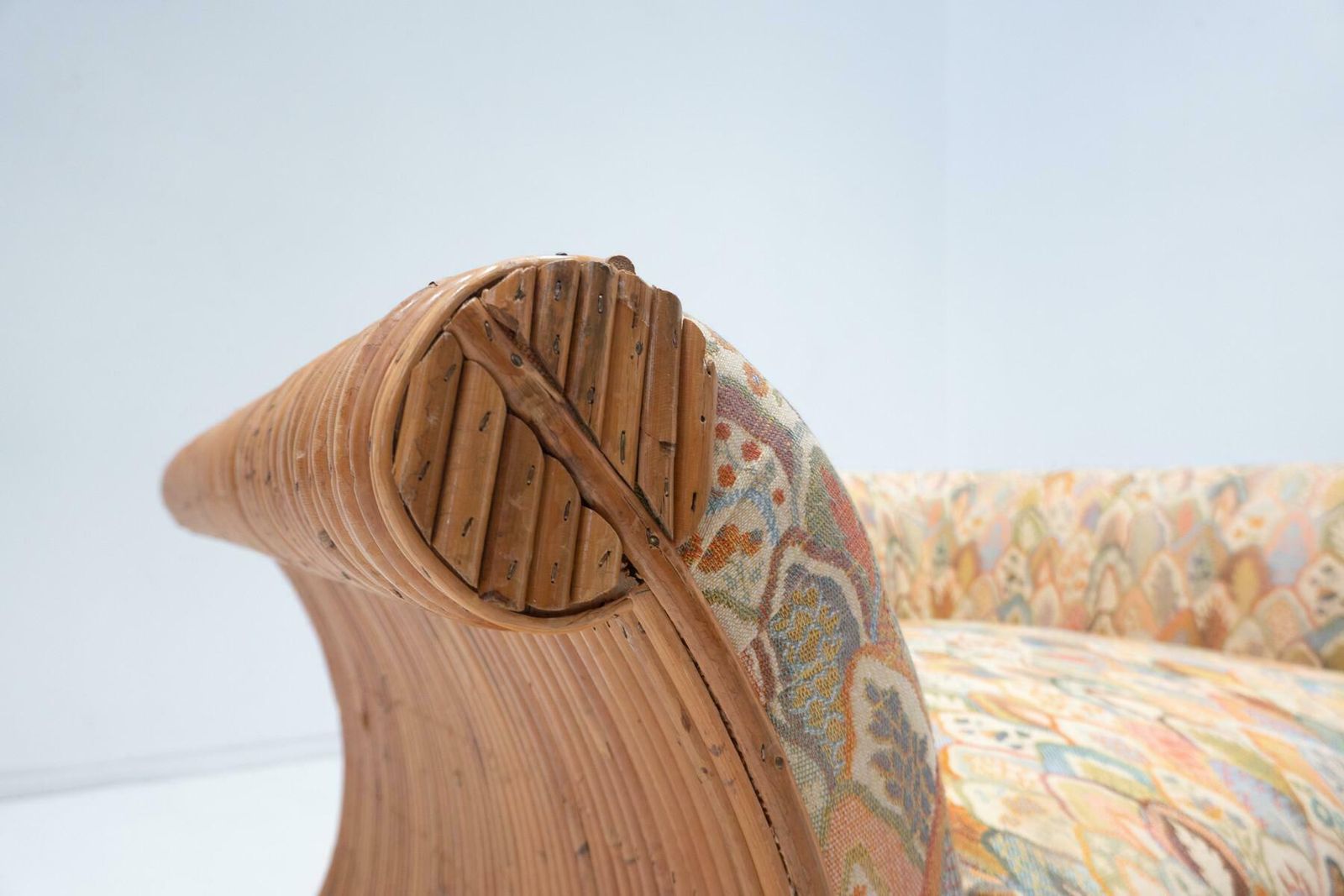 Mid Century Modern Rattan Armchair, Orignal Fabric, Italy photo furniture