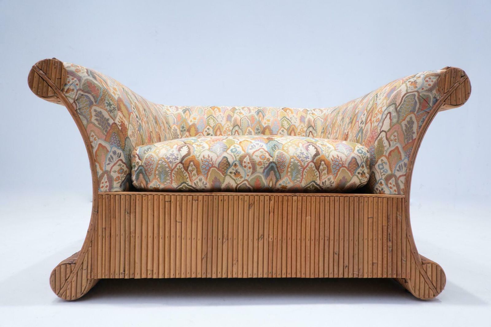 Mid Century Modern Rattan Armchair, Orignal Fabric, Italy photo 1988.0