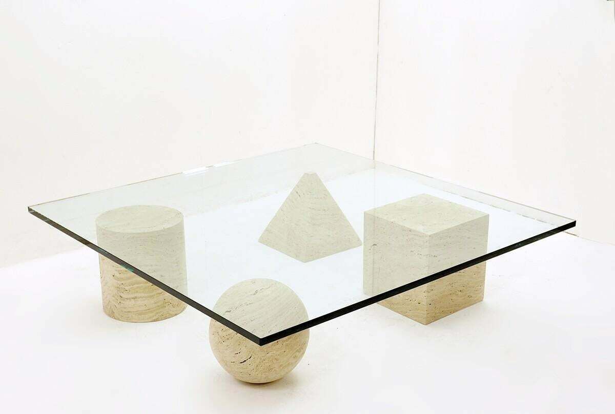 Mid Century "Metaphora" Coffee Table By Massimo Et Lella Vignelli, Travertine photo vinterior