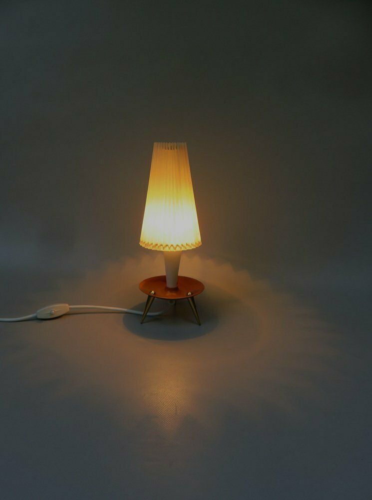 Elegant Delicate Mid Century Table Lights In Teak  Brass And Pleated Screens  1960s  Set Of 2 photo buy