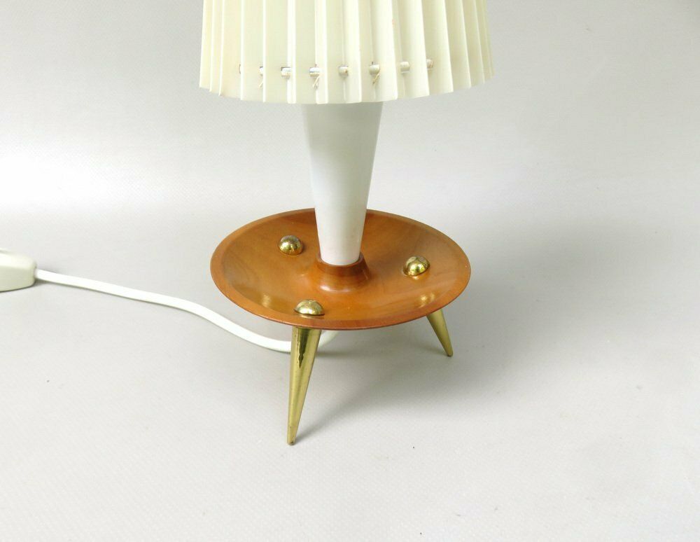 2215.95 Elegant Delicate Mid Century Table Lights In Teak  Brass And Pleated Screens  1960s  Set Of 2 photo