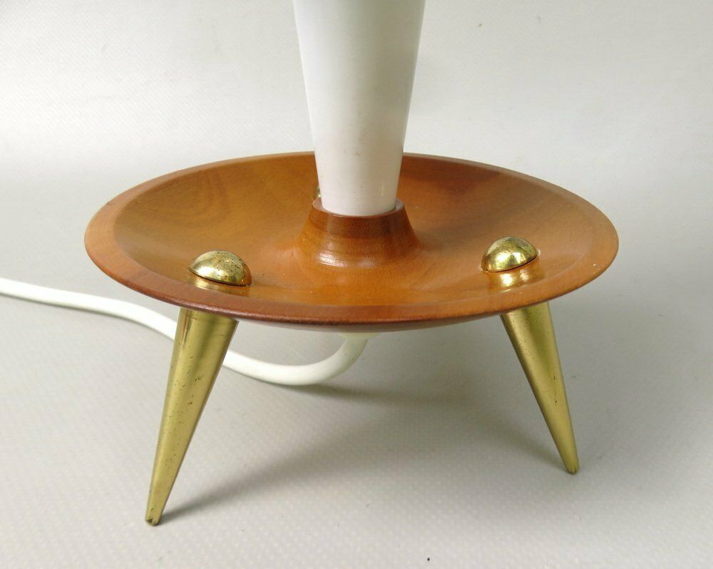 photo buy Elegant Delicate Mid Century Table Lights In Teak  Brass And Pleated Screens  1960s  Set Of 2