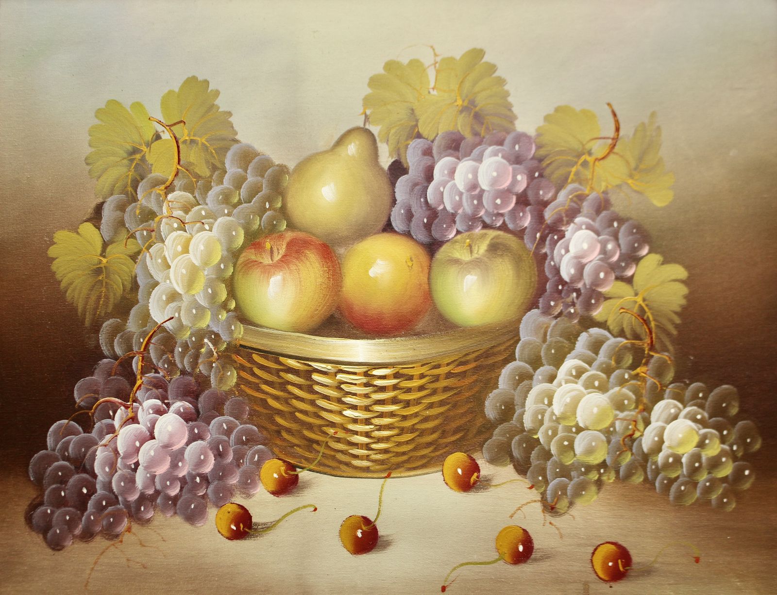 A Super Still Life Oil Painting On Canvas, Fruit, Gilt Frame 64x54cm photo Art