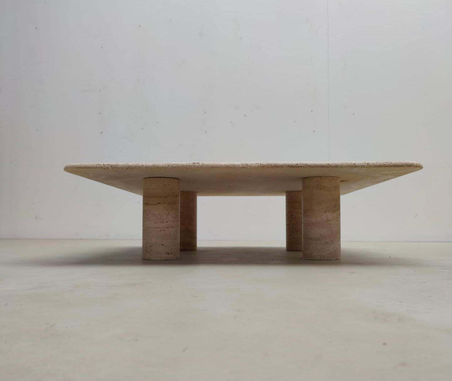 7841.0 Mid Century Travertine Square Coffee Table By Angelo Mangiarotti, Italy, 1970s photo