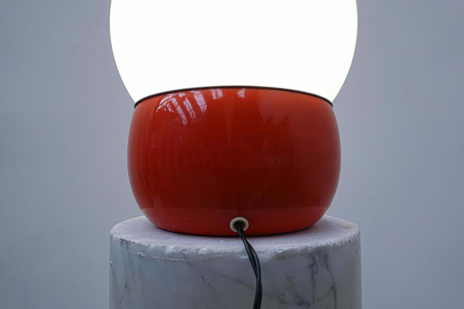 Mid Century Modern Red Italian Desk Lamp, Metal And Glass, 1960s photo for sale