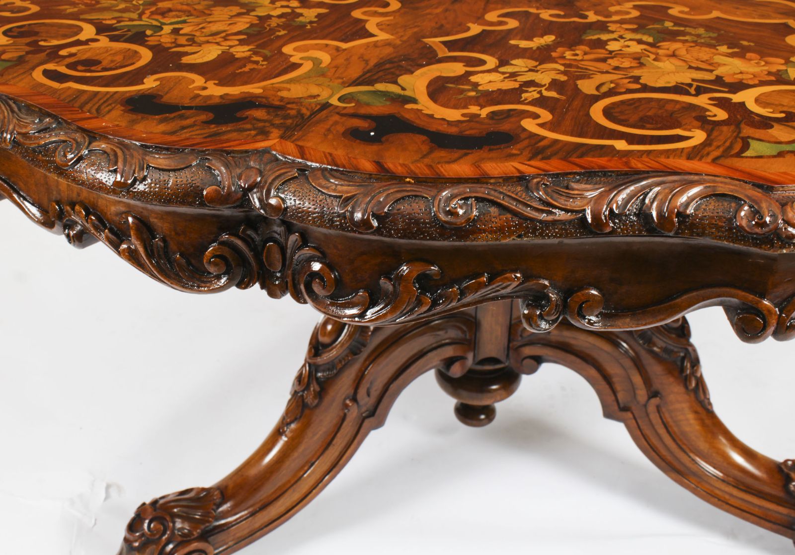 9500.0 Antique 4ft 6" Diam Burr Walnut Marquetry Dining / Center Table C1860 19th C photo