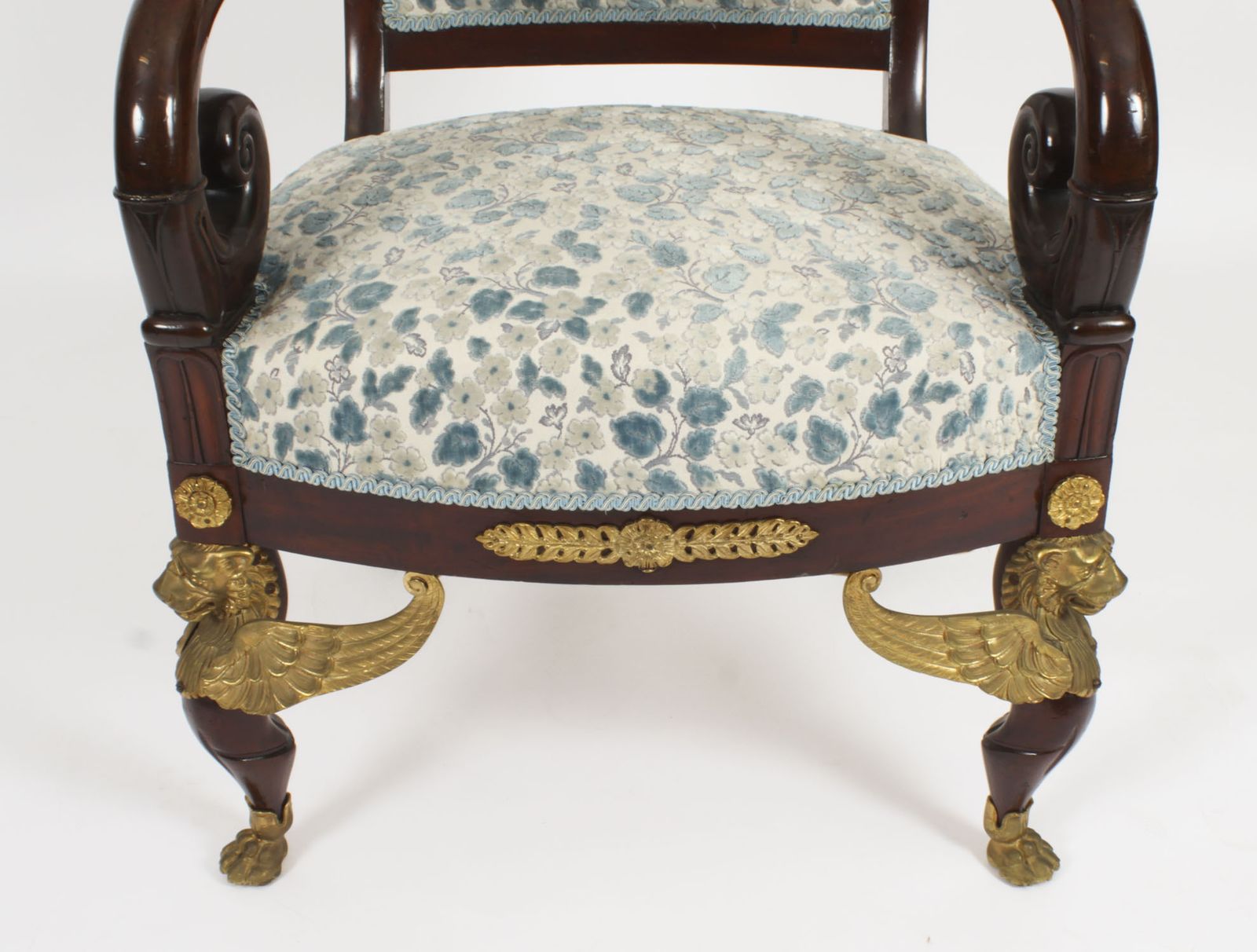 photo for sale Antique Pair Ormolu Mounted Armchairs Empire Revival C1870 19th C
