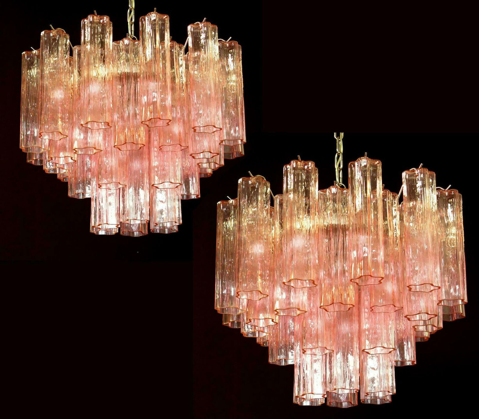 Pair Of 36 Tronchi Chandelier Style Toni Zuccheri For Venini, Murano, 1980