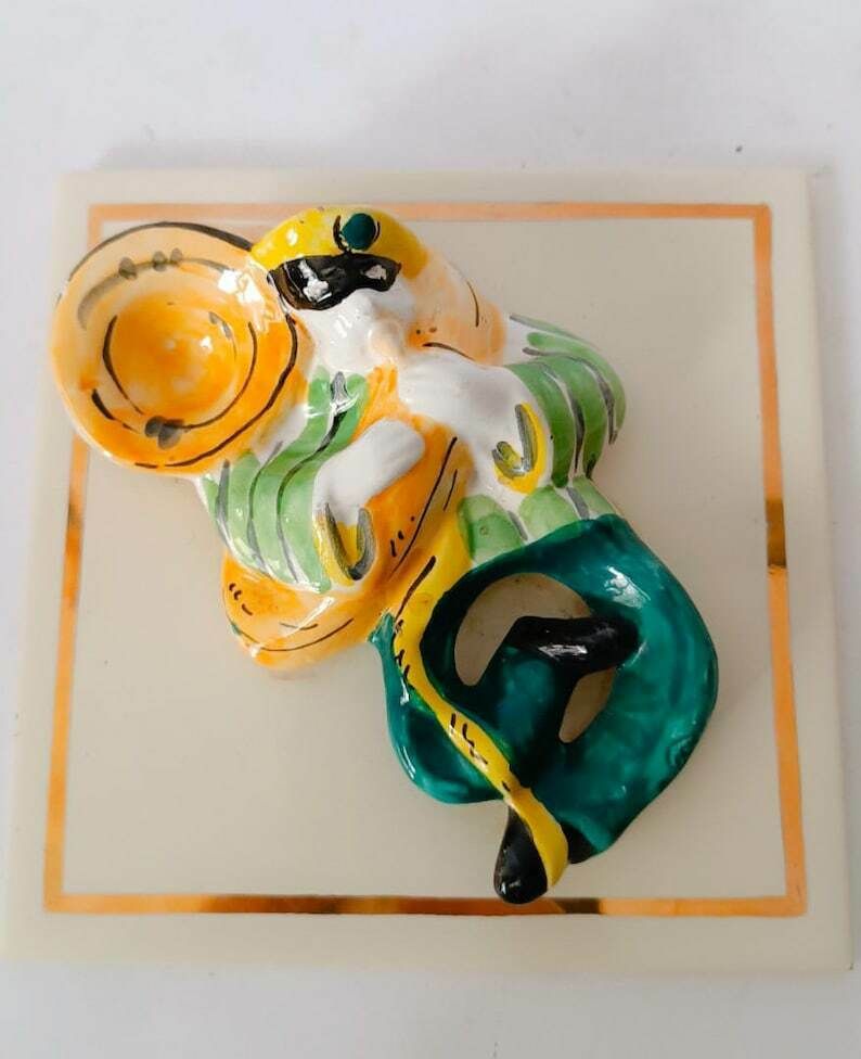 Pair Of Ceramic Tiles In Relief Coronetti Cunardo Servais 1950s Musicians photo buy