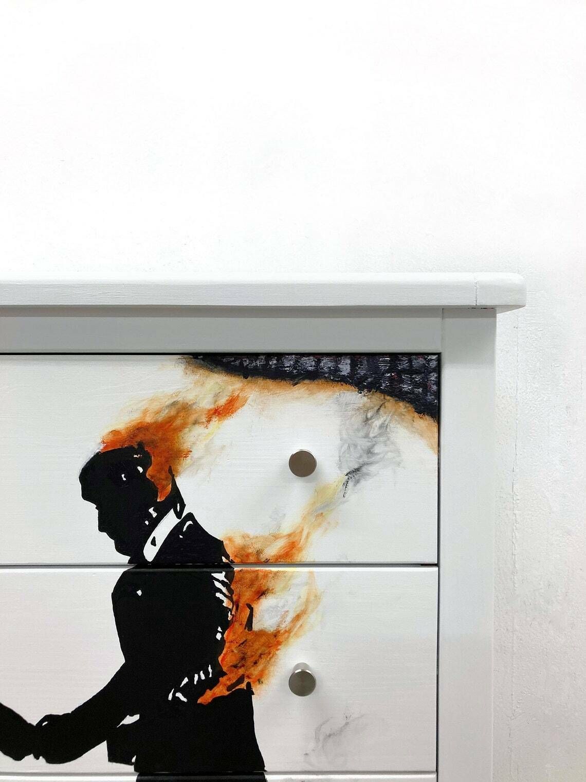 Chest Of 4 Drawers  Pink Floyd  Wish You Were Here  Art On Wood  Bedroom Furniture  White Chest Of Drawers  Hand Painted Drawers photo furniture