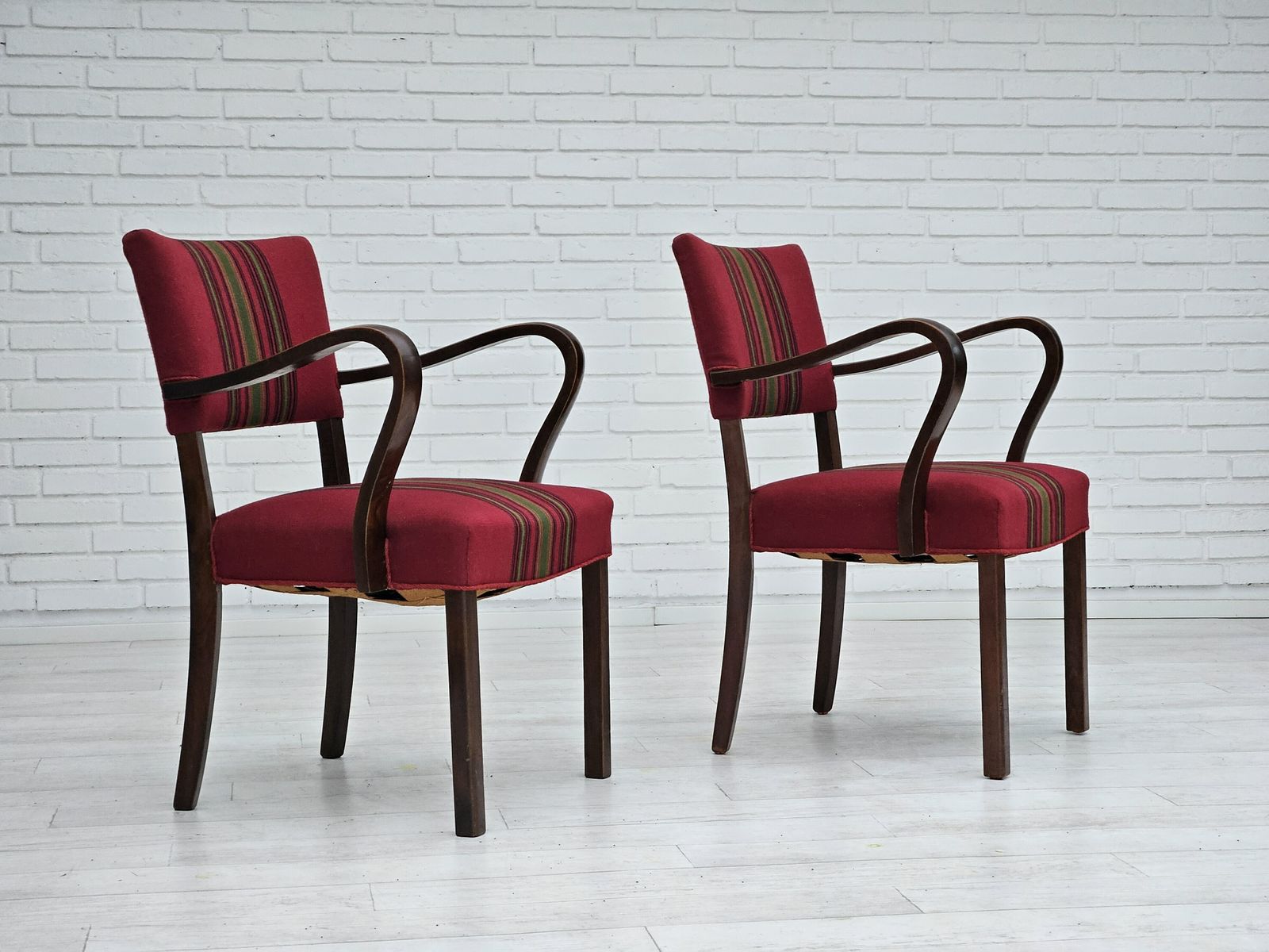 1950s, Pair Of Danish Armchairs, Riginal Very Good Condition, Ash Wood. photo furniture