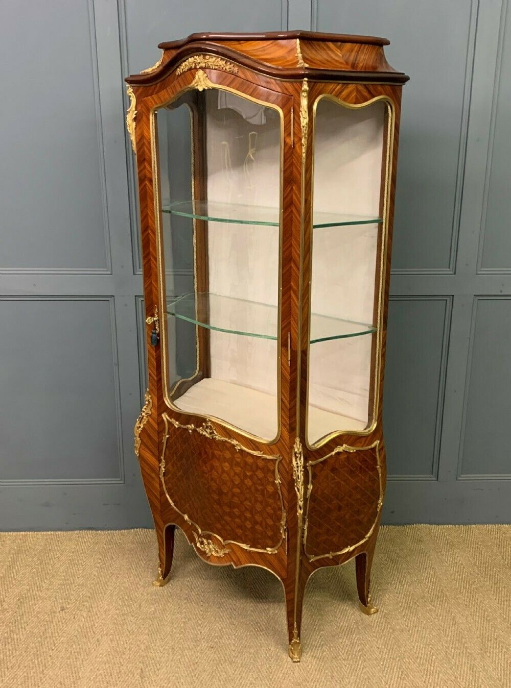 photo buy Superb 19th Century French Kingwood Parquetry Vitrine