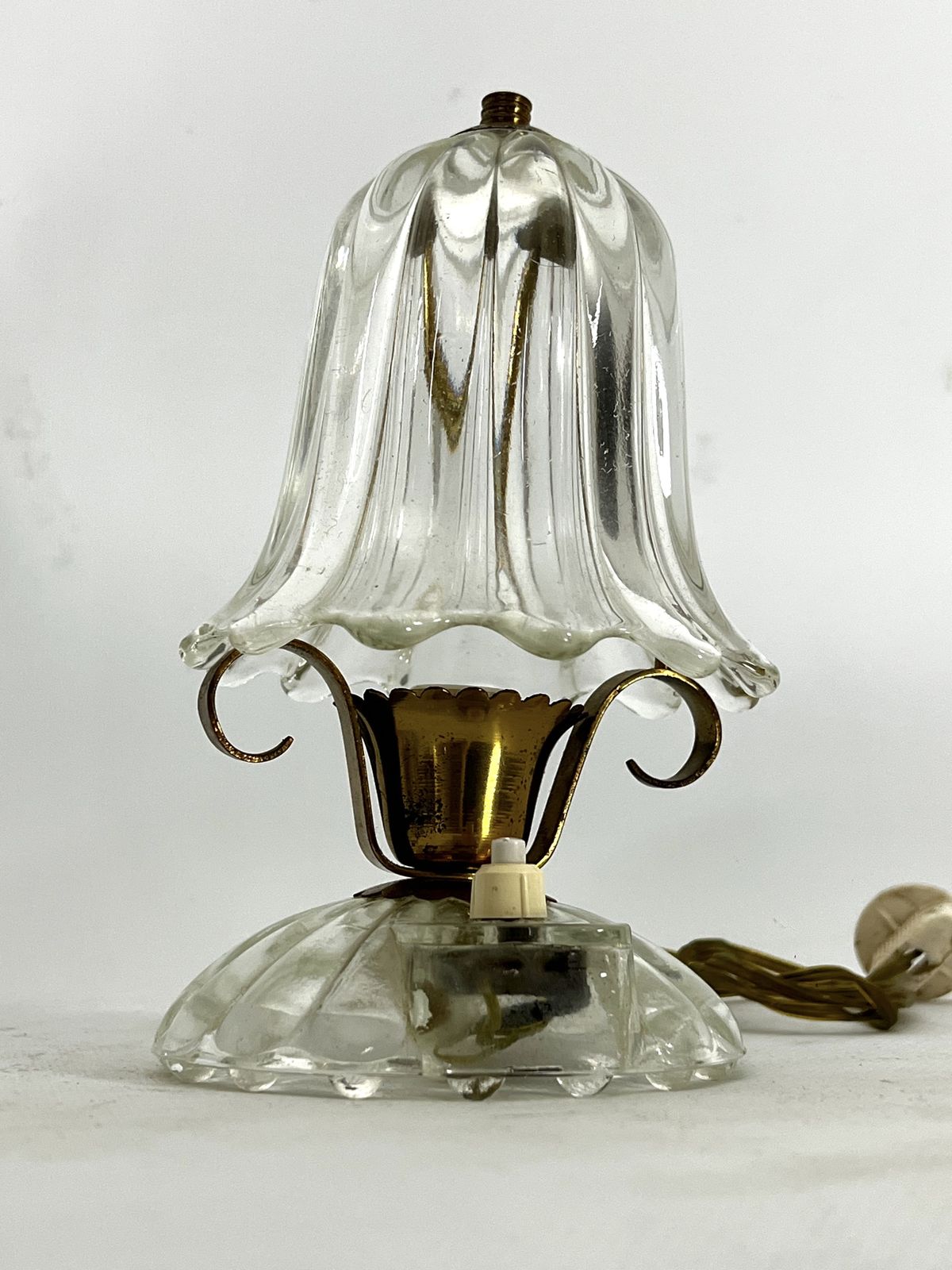 Mid Century Pair Of Ercole Barovier Murano Glass And Brass Table Lamps. 1940s photo Lighting