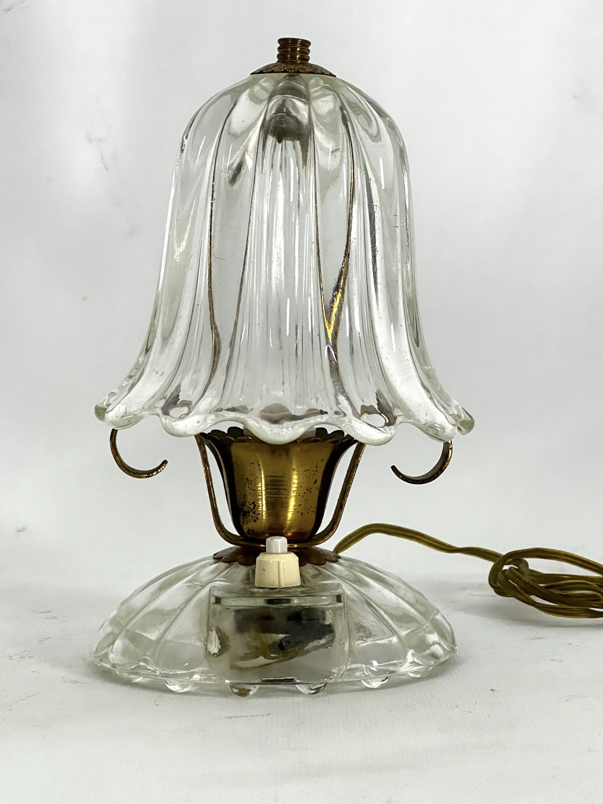 photo furniture Mid Century Pair Of Ercole Barovier Murano Glass And Brass Table Lamps. 1940s
