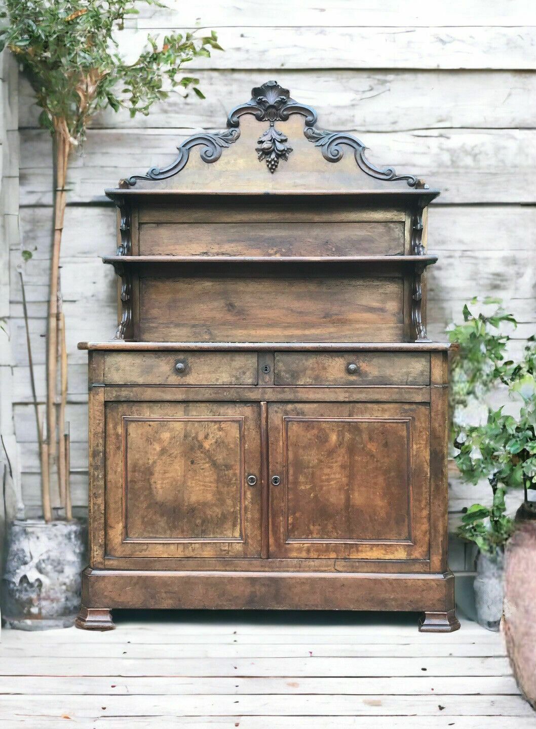 Antique Victorian Burle Walnut Veneer Chiffonier Dresser Server Buffet Sideboard