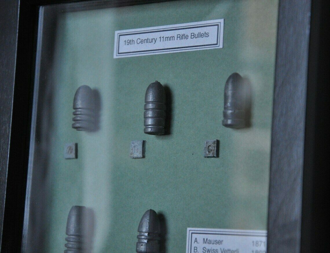 19th Century 11mm Rifle Cast Lead Bullets In Display Frame photo Home Decor