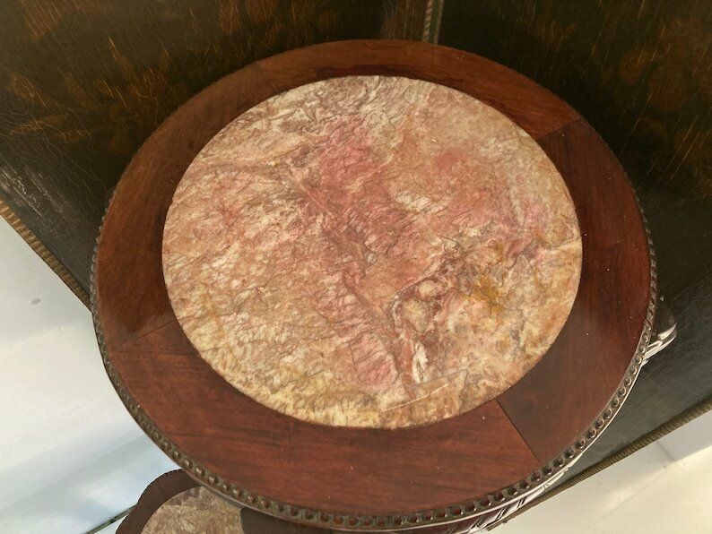 Chinese Pair Side Tables | 2pcs Plant Stands | Red Marble And Lacquer | Carved Wood photo buy
