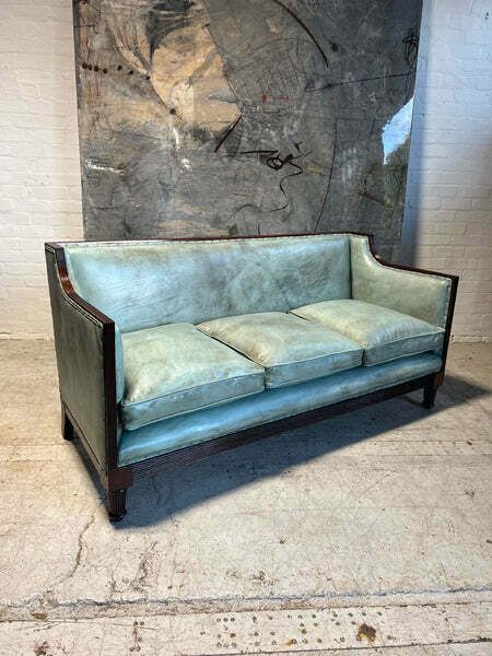 19thc Antique Country House Sofa   Fully Restored In Hand Dyed A Tiffany Leather photo Furniture