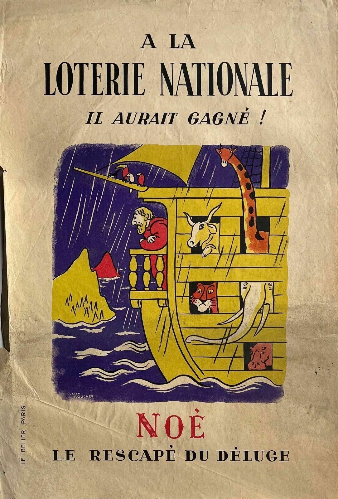 Vintage Poster Affiche Loterie Nationale Noé French Lottery L Boucher 1954