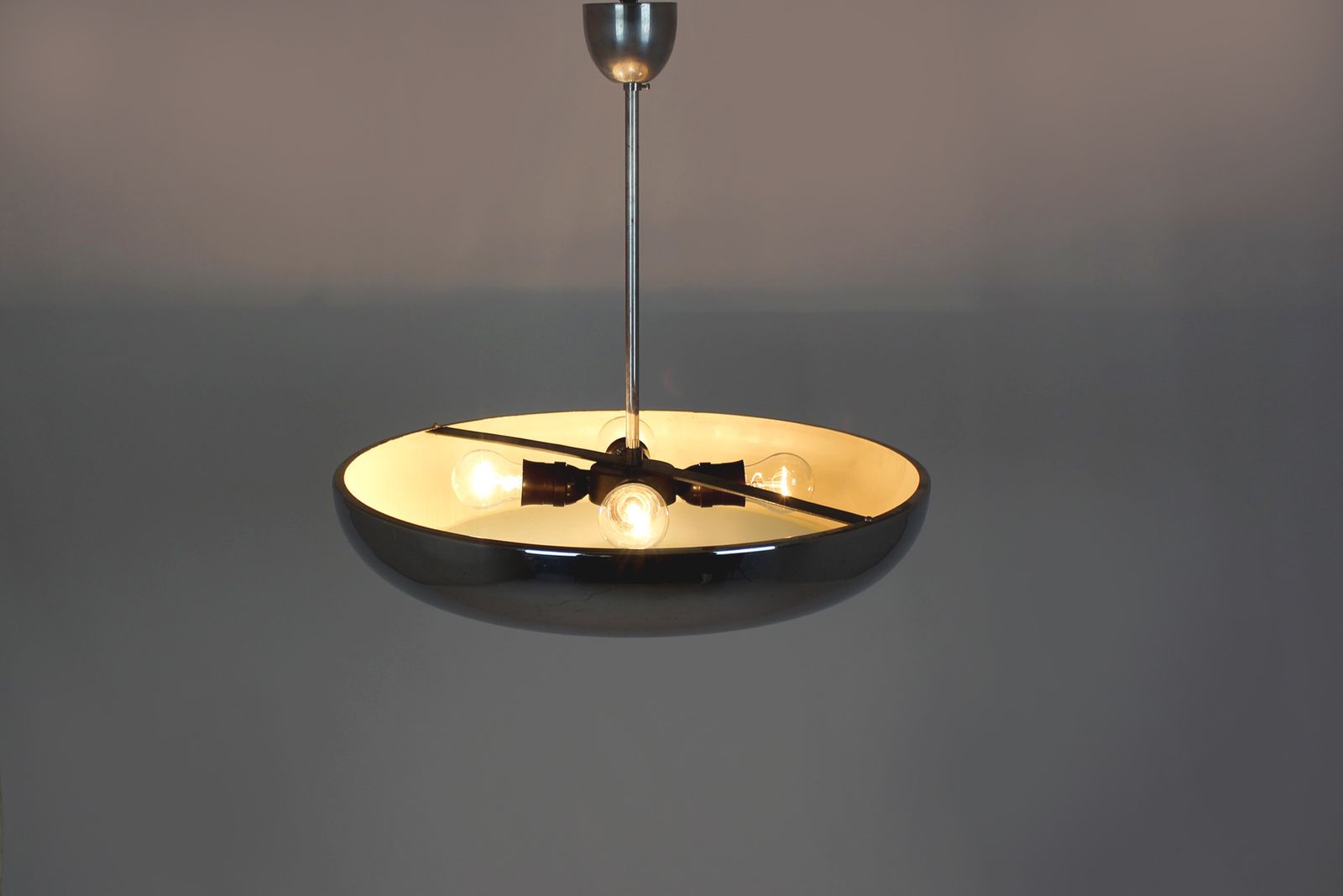 Bauhaus Functionalist Ufo Pendant Lamp By Josef Hurka For Napako, 1930s photo vinterior
