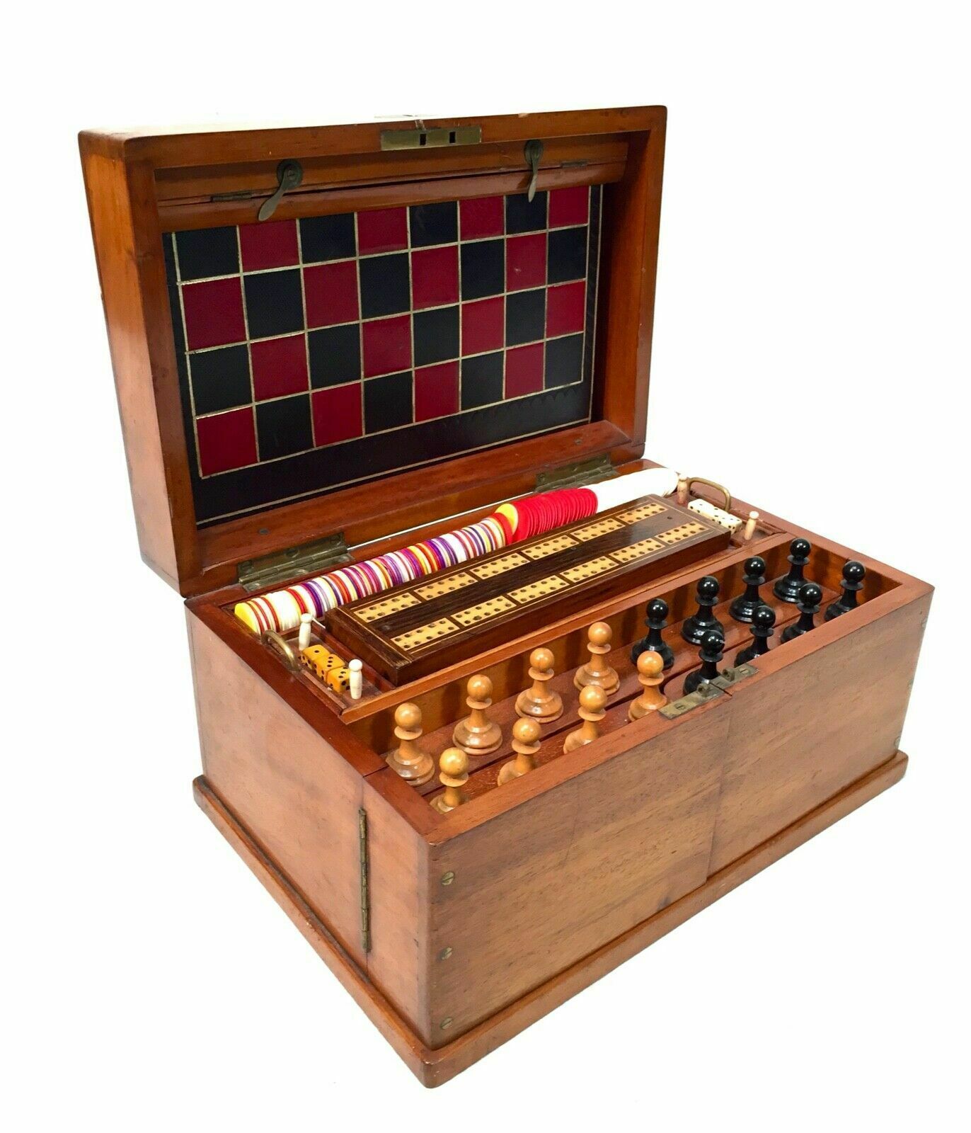 Antique 19th Century Victorian Games Compendium Box / Wooden Cabinet C.1880 photo for sale