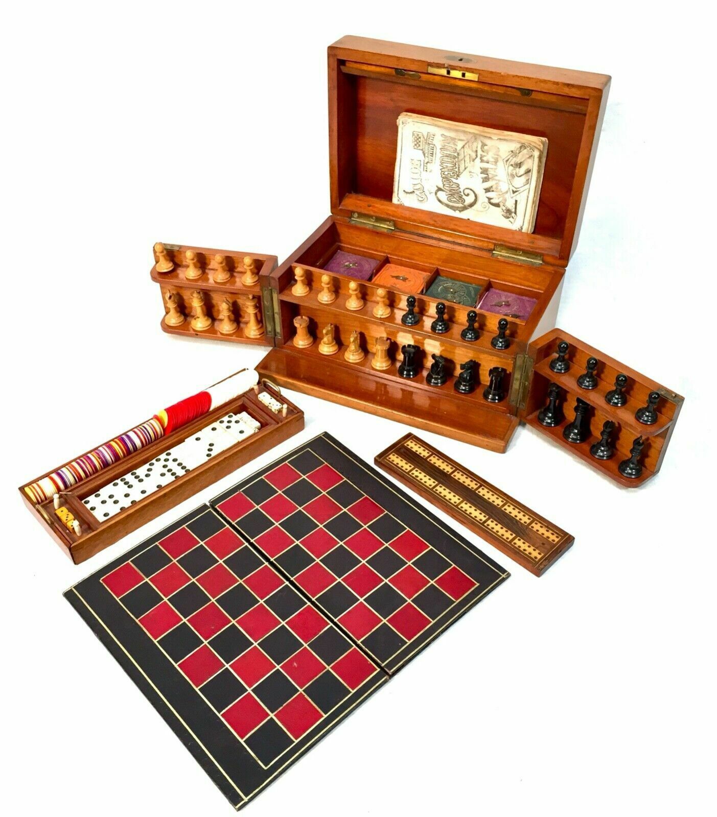 Antique 19th Century Victorian Games Compendium Box / Wooden Cabinet C.1880 photo vinterior