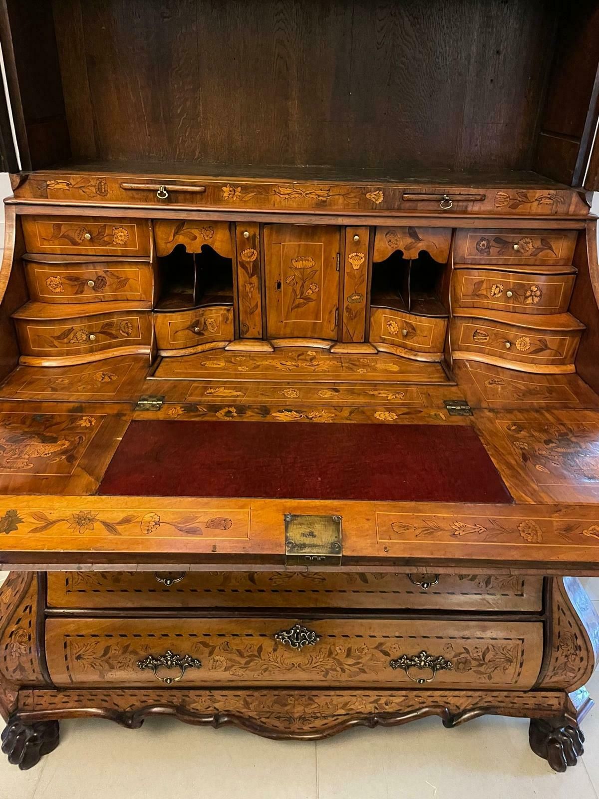 Outstanding Quality 18th Century Antique Dutch Marquetry Inlaid Burr Walnut Bureau Bookcase photo 32500.0