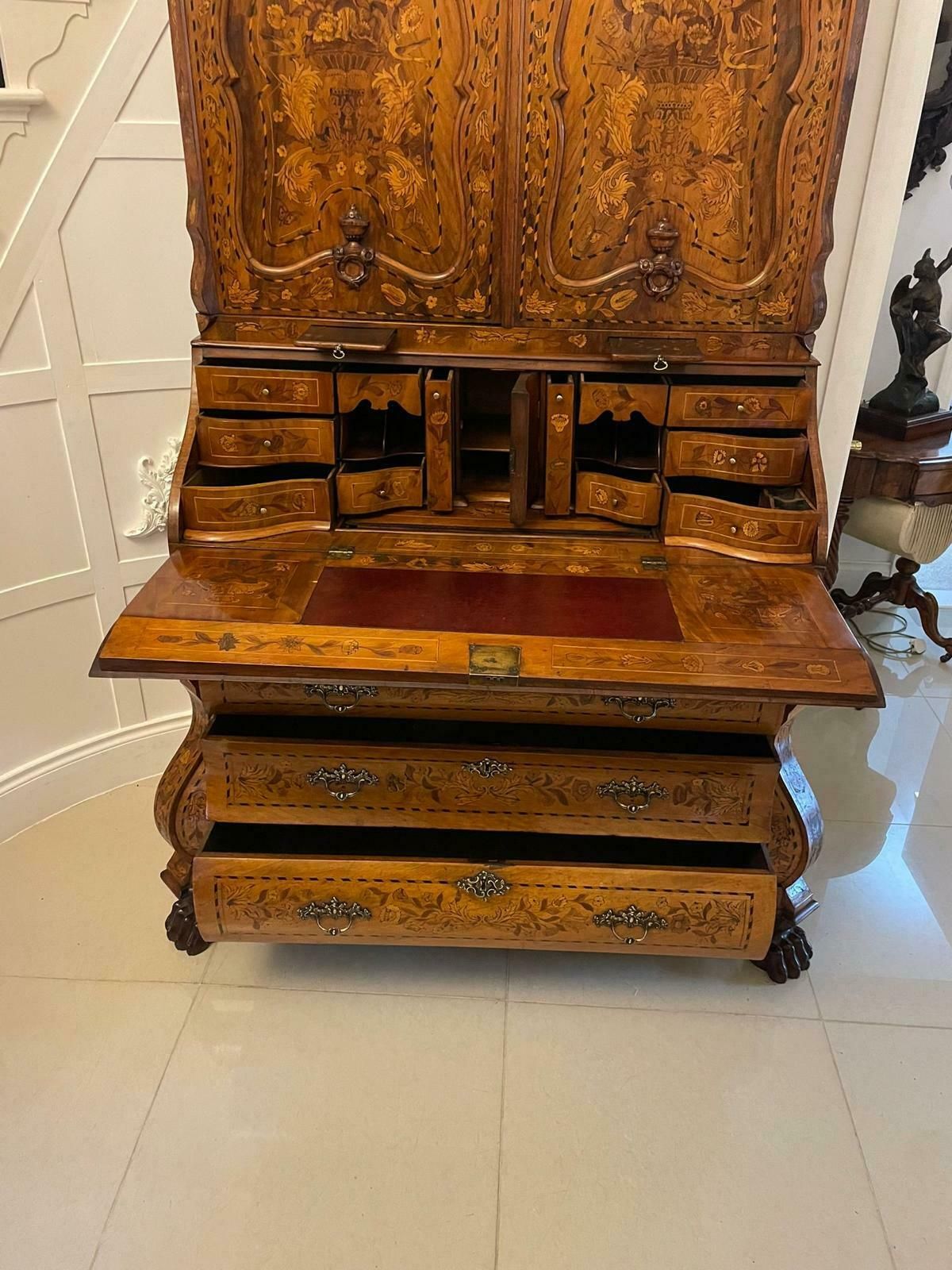 Outstanding Quality 18th Century Antique Dutch Marquetry Inlaid Burr Walnut Bureau Bookcase photo vinterior