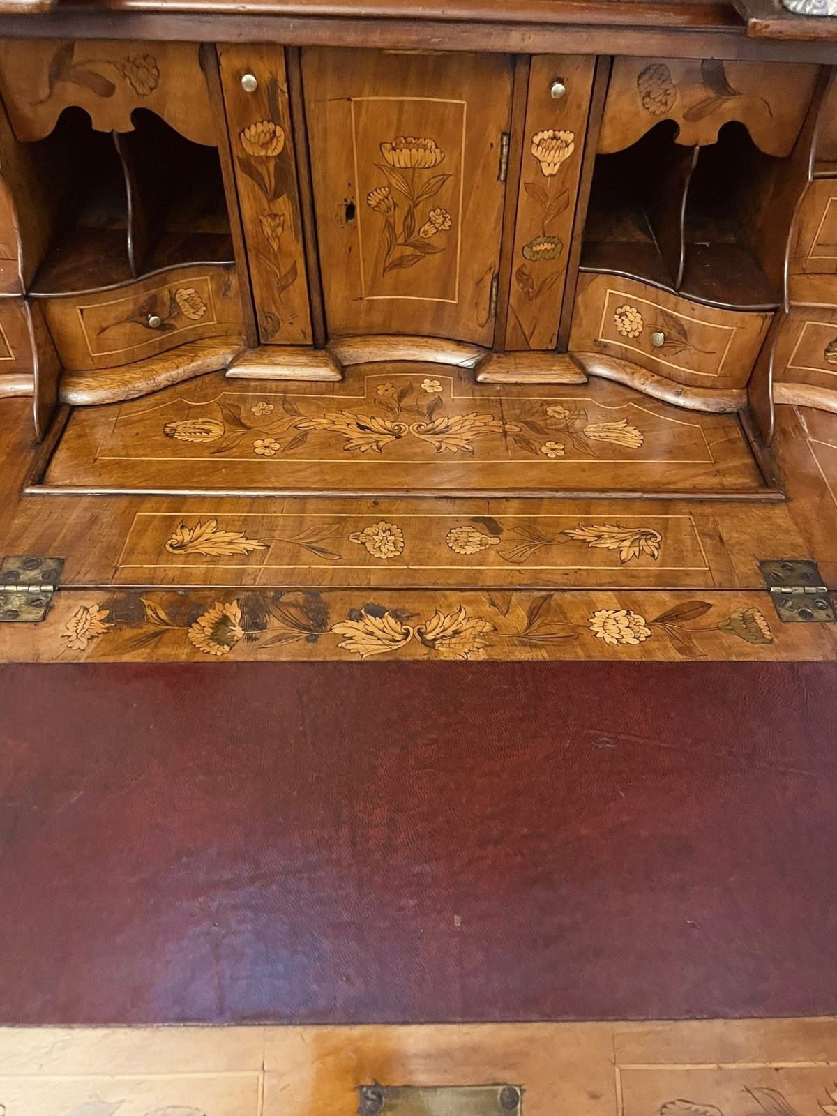 32500.0 Outstanding Quality 18th Century Antique Dutch Marquetry Inlaid Burr Walnut Bureau Bookcase photo