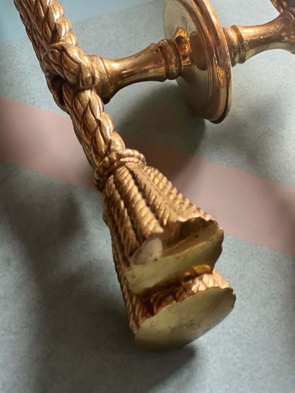 Pair Of Large Push And Pull Rope And Tassel Effect Solid Brass Door Handles. Italian 1950s photo 1639.0