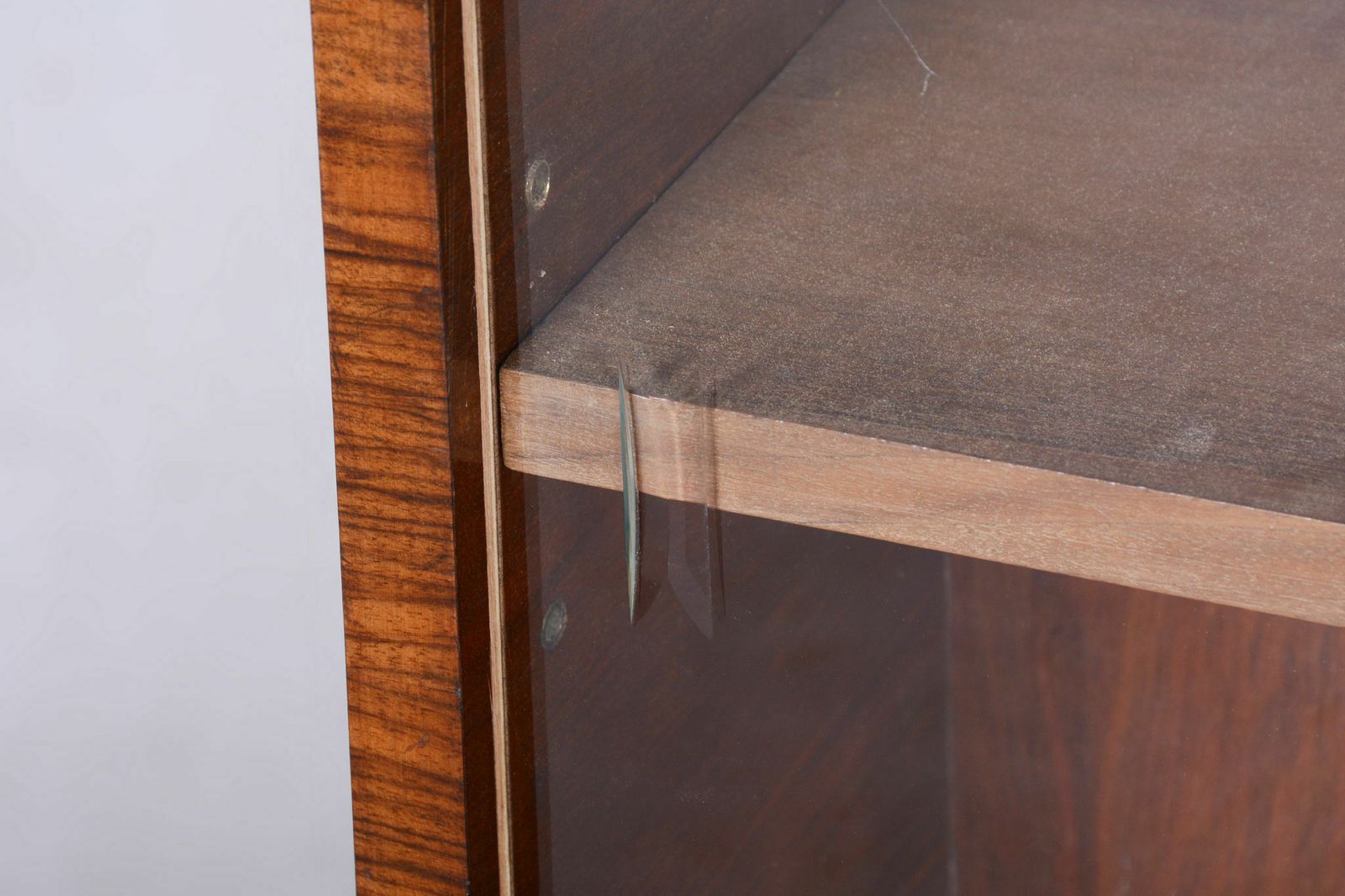 Small Restored Art Deco Display Bookcase, Walnut And Glass, Czech, 1930s photo furniture