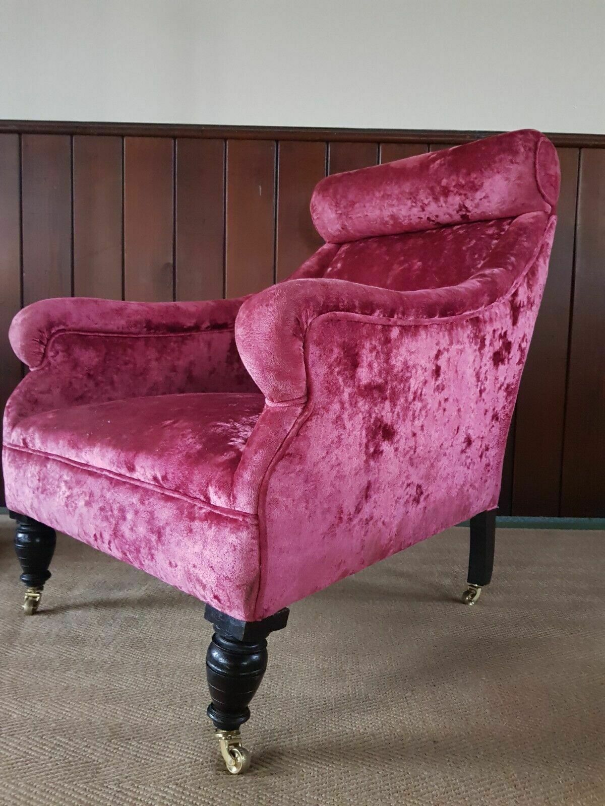 A Stunning Late 19th Century Armchair Reupholstered In Velvet Cloth photo Furniture