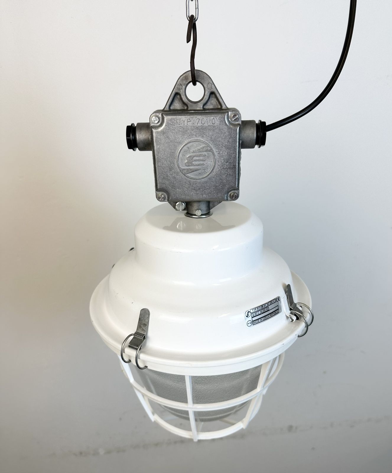 White Industrial Factory Light With Plastic Grid From Elektrosvit, 1990s, 16x photo for sale