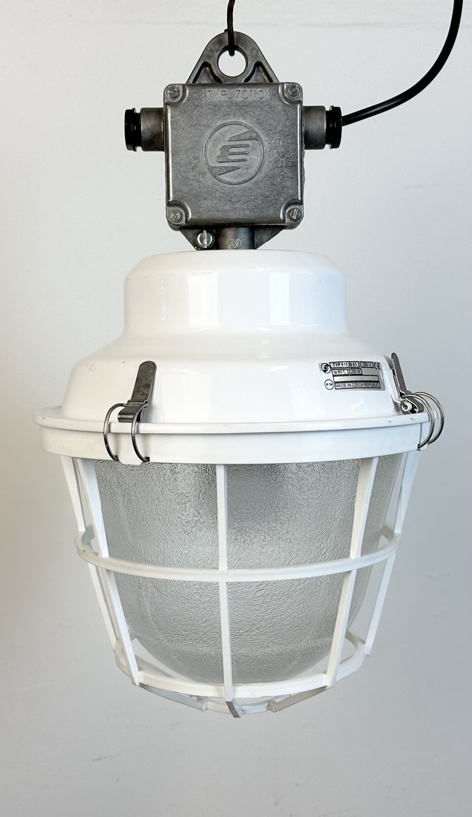 White Industrial Factory Light With Plastic Grid From Elektrosvit, 1990s, 16x photo buy
