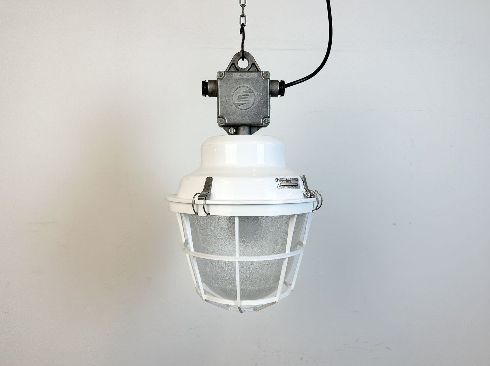 photo furniture White Industrial Factory Light With Plastic Grid From Elektrosvit, 1990s, 16x