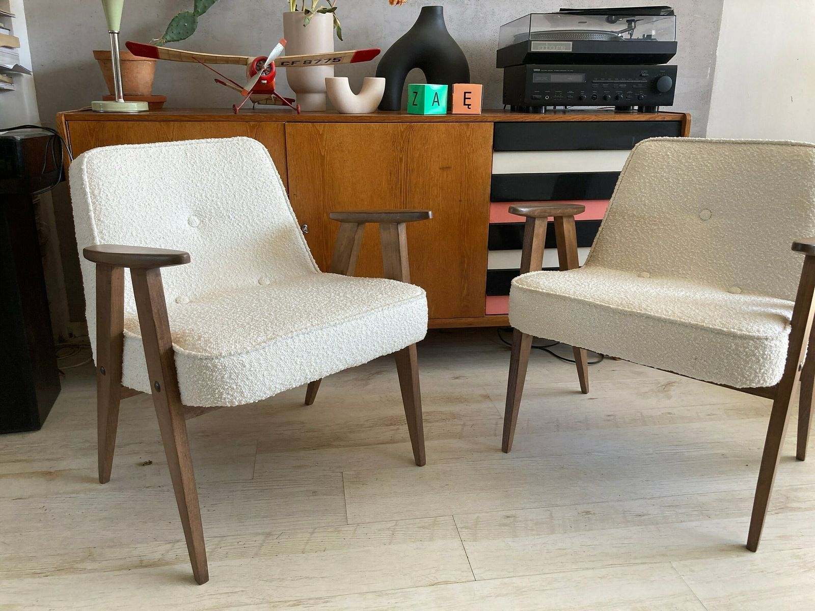 photo for sale Original Polish Mid Century 366 Chair Designed In 1962 By J. Chierowski. Boucle Fabric. Personalization